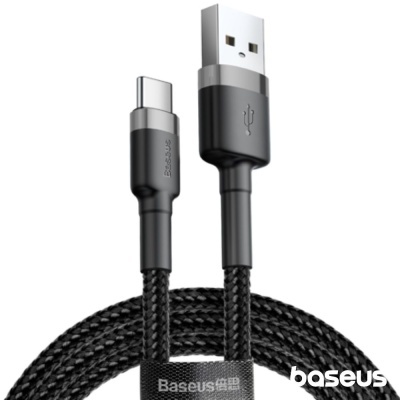 Cabo USB tipo A para USB-C preto com revestimento em malha, marca Baseus
