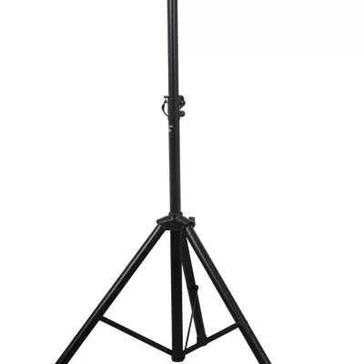 Suporte tripé preto com três pernas largas sobre fundo branco