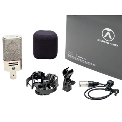 Kit microfone estúdio com espuma, suporte, cabo e caixa cinzenta AUSTRIAN AUDIO.