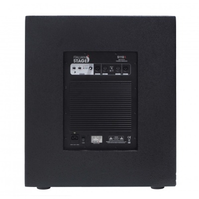 Subwoofer preto ITALIAN STAGE S118A com painel traseiro e botões