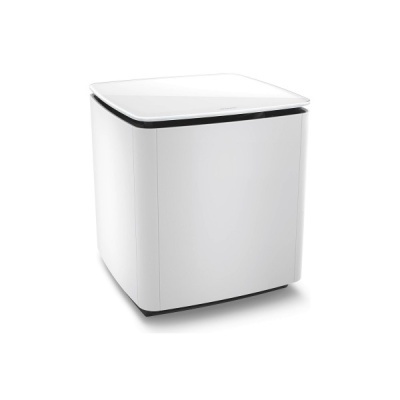 Lixeira quadrada branca com tampa, detalhe preto, fundo branco