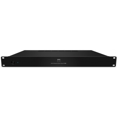 Amplificador de áudio preto retangular com texto KRS Rack1 Network Matrix Player DA 256