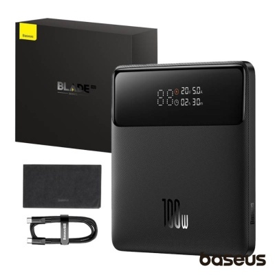 Carregador portátil Baseus preto com display digital e caixa preta