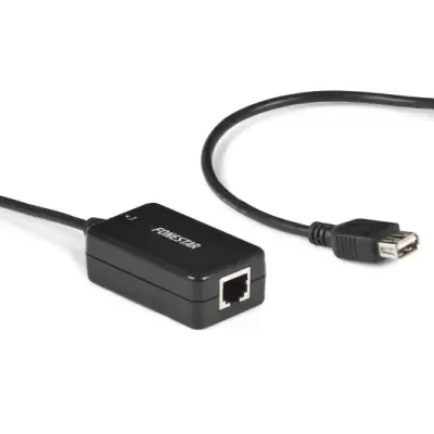 Dois adaptadores USB para Ethernet pretos com cabos e conexões RJ45.