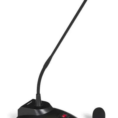 Microfone de secretária preto com base e espuma para o microfone