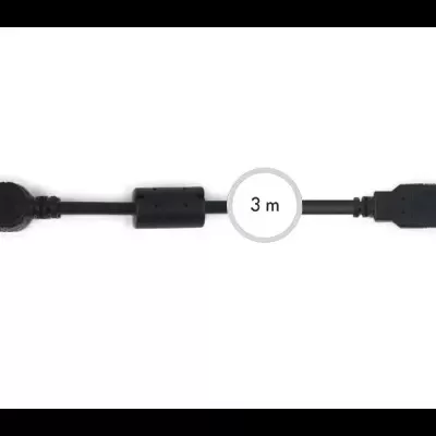 Cabo USB preto de 3 metros com conectores USB A macho e fêmea