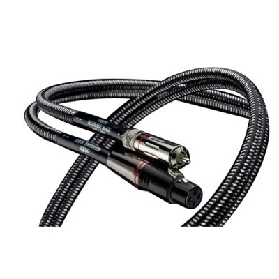 Cabo de áudio com conectores XLR em metal e revestimento preto com padrão cinza