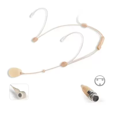 Microfone headset bege com cabo e conector XLR