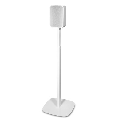 Coluna de som branca com suporte alto e base quadrada curva