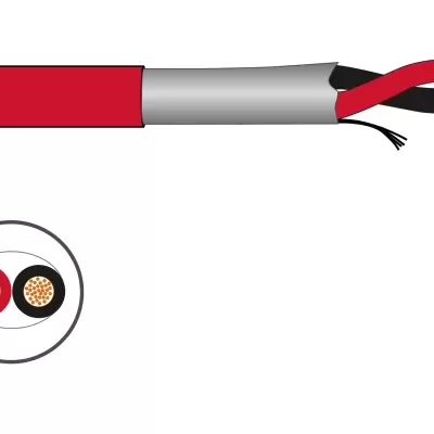 Cabo elétrico cortado mostrando condutores internos vermelho e preto
