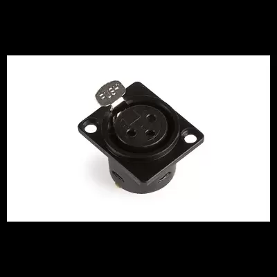 Conector XLR feminino preto com tampa metálica e três pinos