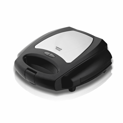 Sanduicheira preta com tampa branca e nome TRISTAR