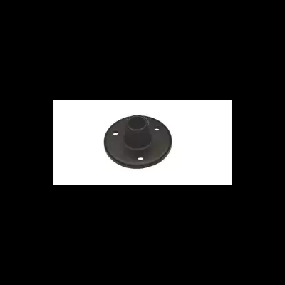 Peça metálica preta circular com cilindro central e três furos