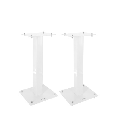 Par de suportes brancos para colunas de som com base e topo quadrados