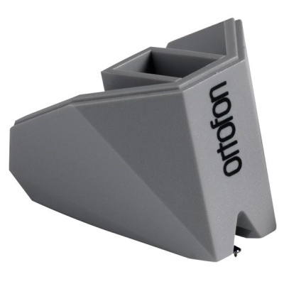 Agulha e cápsula para gira-discos cinza com texto 'ortofon'