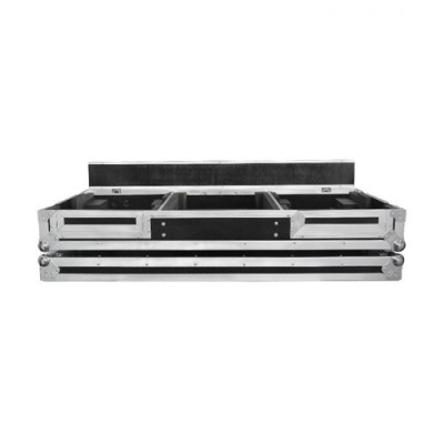 Mala de transporte profissional preta com estrutura metálica e rodas