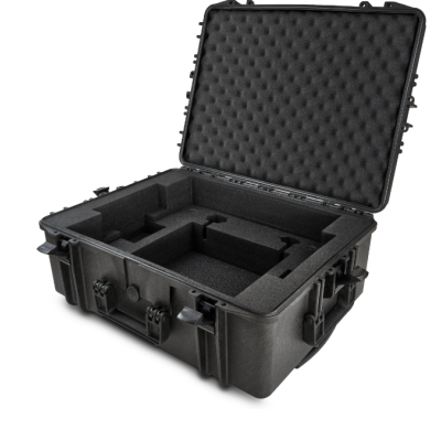 Mala preta resistente com interior em espuma acolchoada e cortada para equipamentos