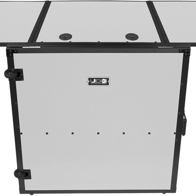 mesa dobrável multifuncional cinza claro com bordas e estrutura pretas