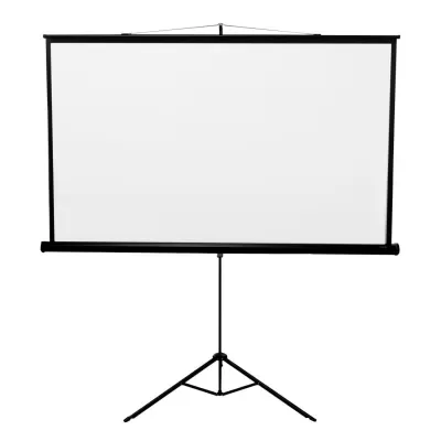 ecrã de projeção branco em suporte tripé preto