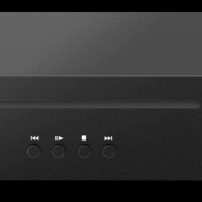 Leitor de CD preto com botões frontais e ecrã digital com texto CD Box S3