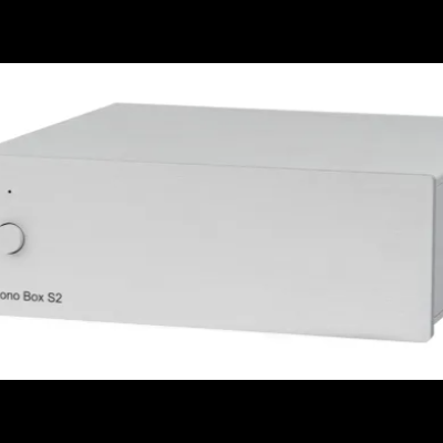 Amplificador Phono Box S2 cinzento claro com botão frontal e LED
