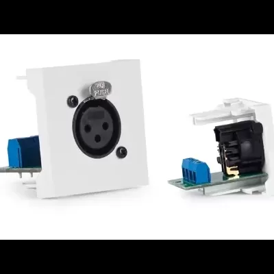 Conectores XLR fêmea de 3 pinos com base branca e circuito impresso