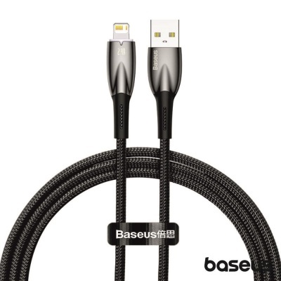 Cabo USB para Lightning Baseus com revestimento trançado cinza e preto