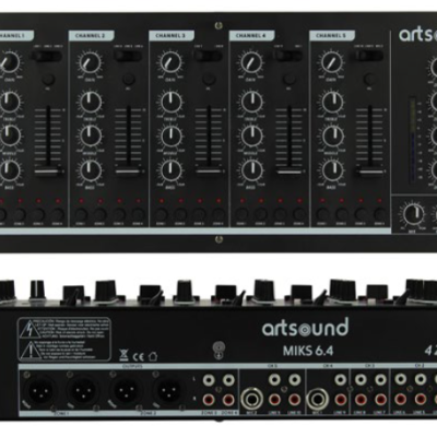 Mesa de mixagem áudio Artsound preta com múltiplos canais e controles