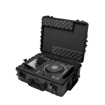 Mala de transporte preta robusta com unidade DJ digital dentro