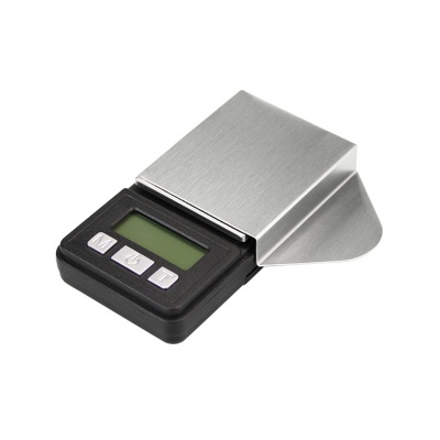 Balança digital de bolso com base em aço inoxidável e corpo preto