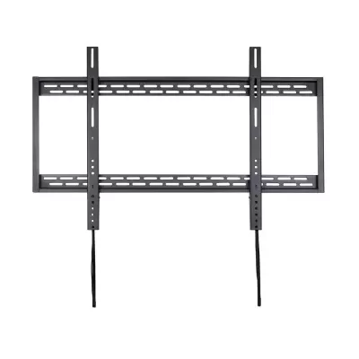 Suporte de parede preto para televisão com tiras de fixação