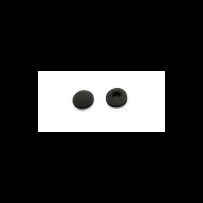 Dois botões redondos pretos vistos de frente e de trás