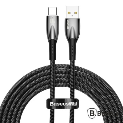 Cabo de carregamento Baseus preto com USB-A e USB-C e revestimento trançado