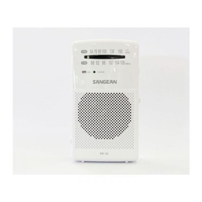 Rádio portátil branco SANGEAN SR-35 com mostrador de frequências AM e FM