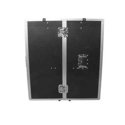 Mala rígida preta com padrão hexagonal e armação metálica