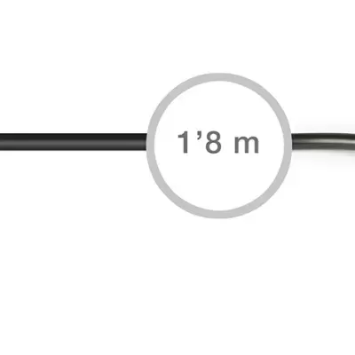 Cabo eléctrico preto com ficha macho e fêmea e comprimento 1,8 metros