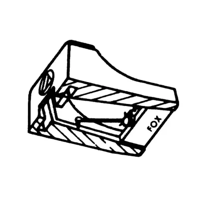 Objeto sólido branco com contornos pretos e texto FOX