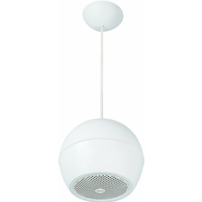 Luminária pendente esférica branca com grelha circular inferior