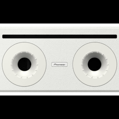 Coluna de som Pioneer branca com dois altifalantes circulares e ranhura preta