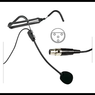 Microfone de cabeça negro com conector XLR e espuma protetora