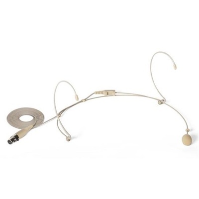 Microfone de cabeça tipo headset bege com cabo e conetor