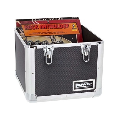 Estojo preto para vinil com estrutura metálica, contendo vinil 'ROCK ANTHOLOGY 2'