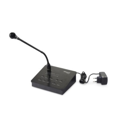 Microfone de secretária preto com base quadrada e microfone flexível