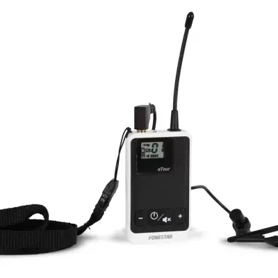 Microfone sem fio FONESTAR branco e preto com ecrã digital