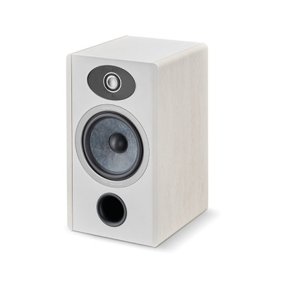 Coluna de áudio branca com dois altifalantes e saída de graves