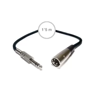 Cabo de áudio preto com conectores jack e XLR