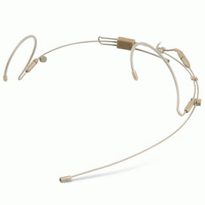 Microfone headset bege para cabeça com clipe, fundo branco