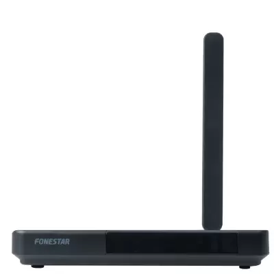 Dispositivo de rede preto com antena vertical e texto FONESTAR