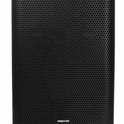 Coluna de som preta FONESTAR com grade hexagonal e formato retangular