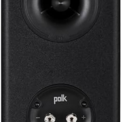 Coluna de som negra Polk RESERVE R100 com conectores de áudio na parte traseira